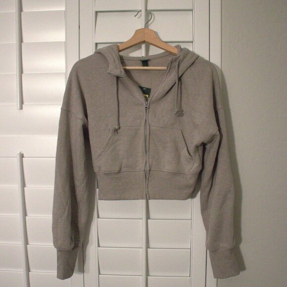 wild fable S gray zip up hoodie jacket, soft interior, warm, drawstrings, crop - Picture 1 of 5
